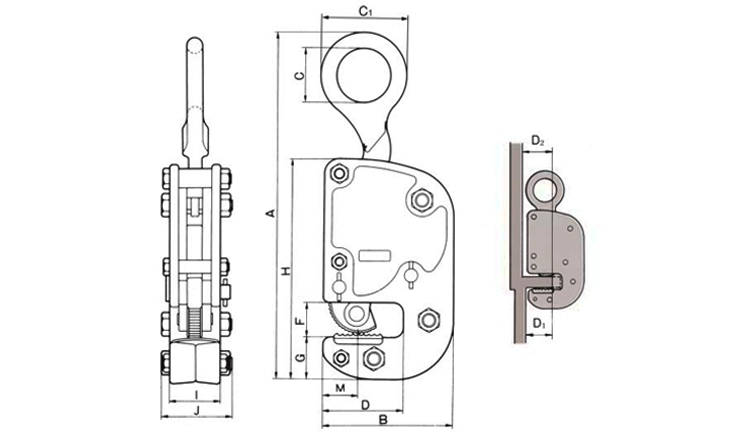 三木HV-K豎吊鋼板夾鉗尺寸