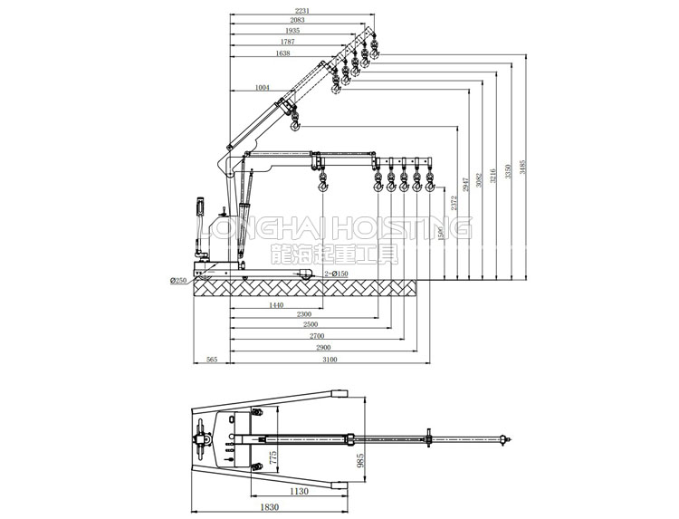 龍升全電動液壓小吊機尺寸