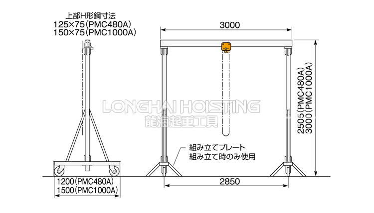PMC-A鋁制移動(dòng)式龍門吊架尺寸